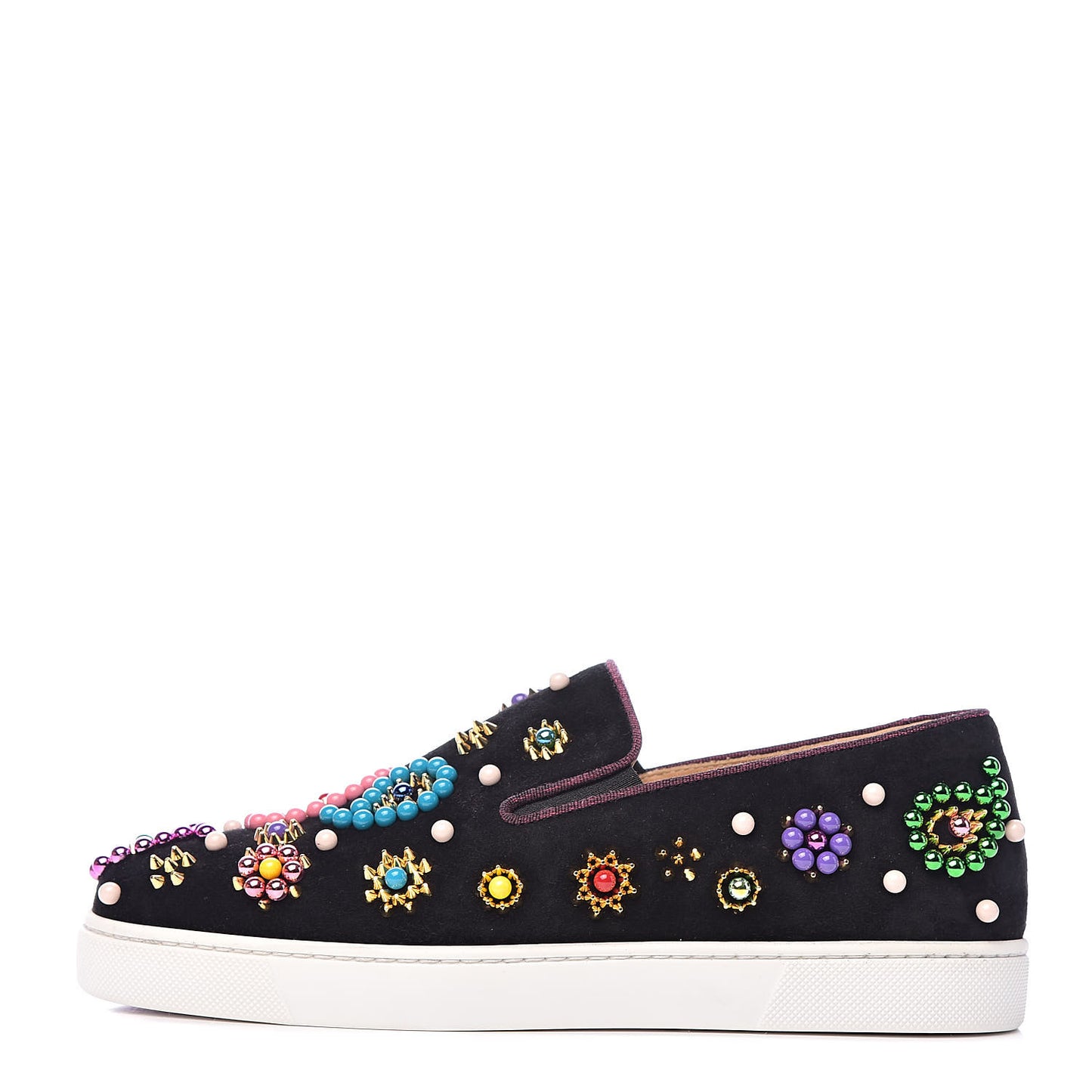 Velvet Beaded Candy Boat Flats 38.5 Black