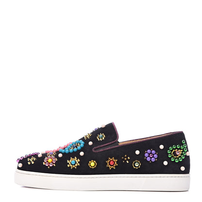 Christian Louboutin Velvet Beaded Candy Boat Flats 38.5 Black 1 of 12