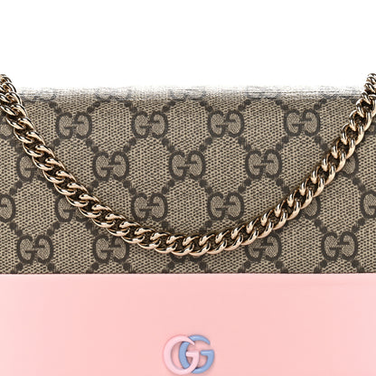 Gucci GG Supreme Monogram Textured Dollar Calfskin Mini GG Marmont Chain Wallet Light Pink Blue Beige 7 of 9