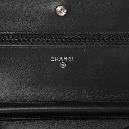 Chanel Lambskin Camellia Embossed Wallet on Chain WOC Black 6 of 13