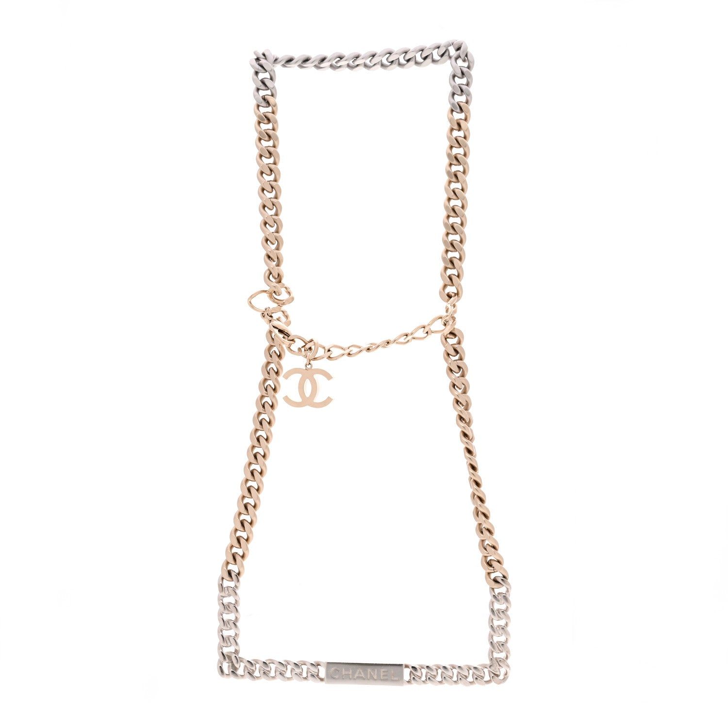 Chanel Oversized Chain Logo Short Necklace Silver Gold 3 of 5