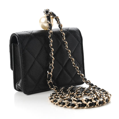 Chanel Caviar Quilted Mini Pearl On Top Coin Purse With Chain Black 3 of 12