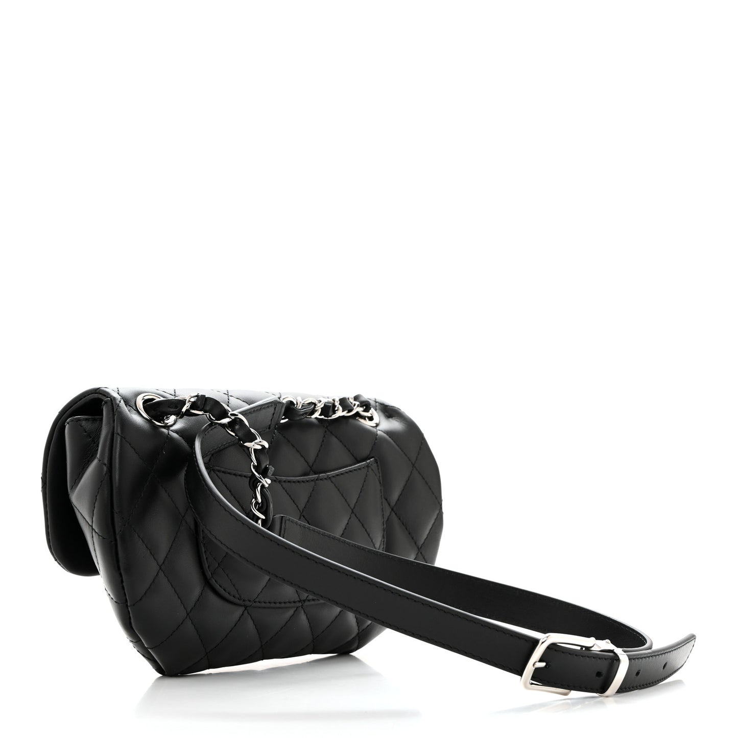 Calfskin Quilted CC Uniform Flap Belt Bag Black