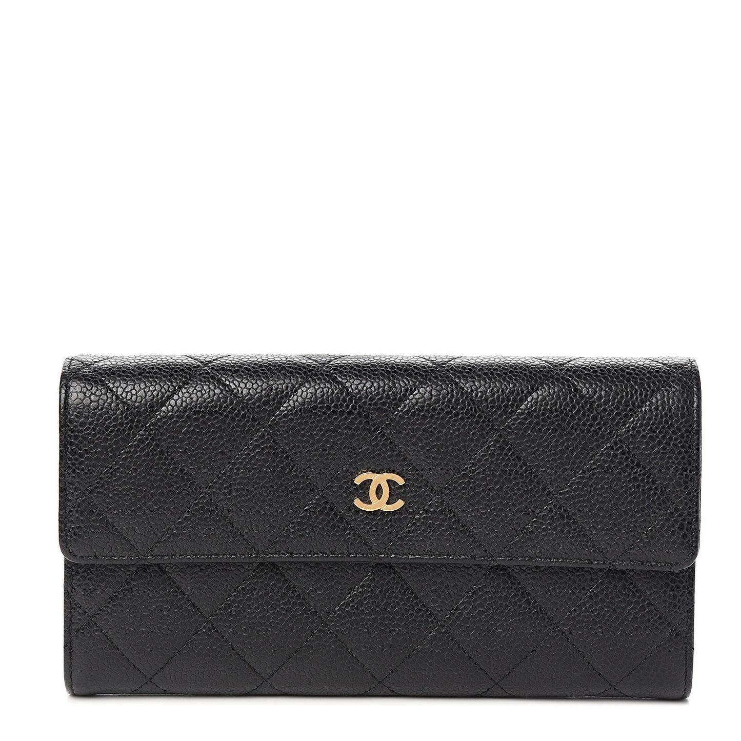 Caviar Quilted Large Gusset Flap Wallet Black