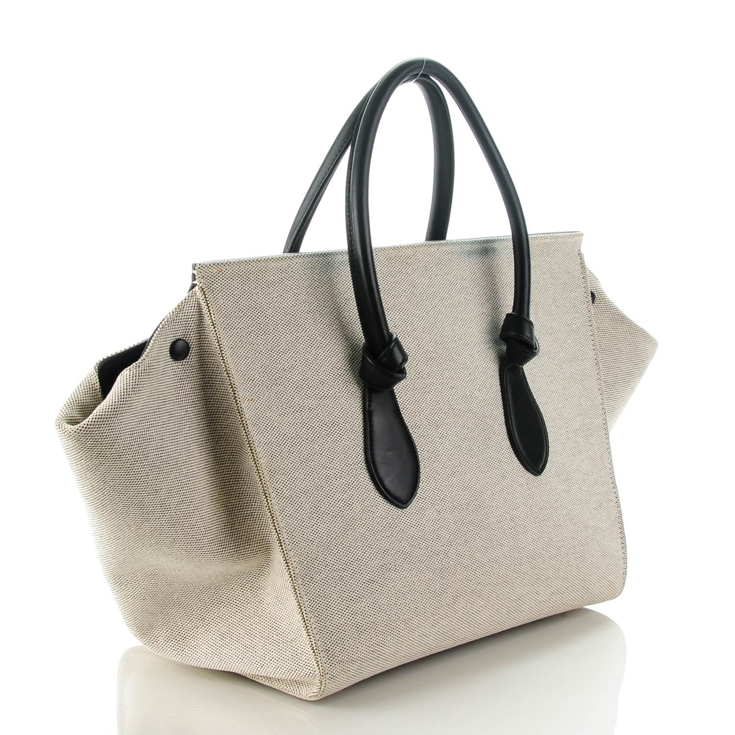 Celine Cotton Canvas Calfskin Medium Tie Knot Tote Grey Black 4 of 14