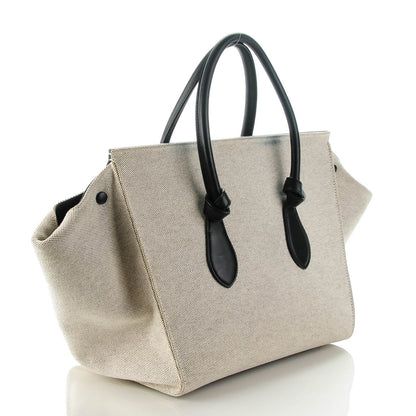 Celine Cotton Canvas Calfskin Medium Tie Knot Tote Grey Black 4 of 14