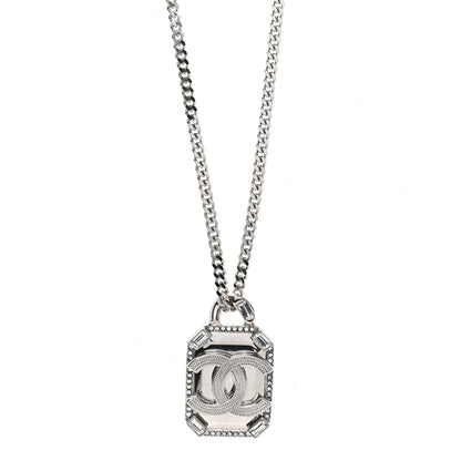 Chanel Crystal Baguette CC Mirror Pendant Necklace Silver 1 of 5