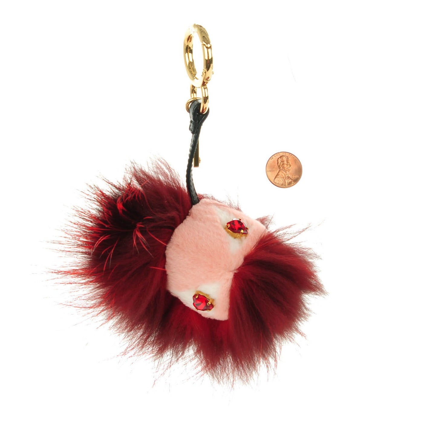 Rabbit Mink Fox Fur Hearty Monster Bag Bug Charm Red Pink