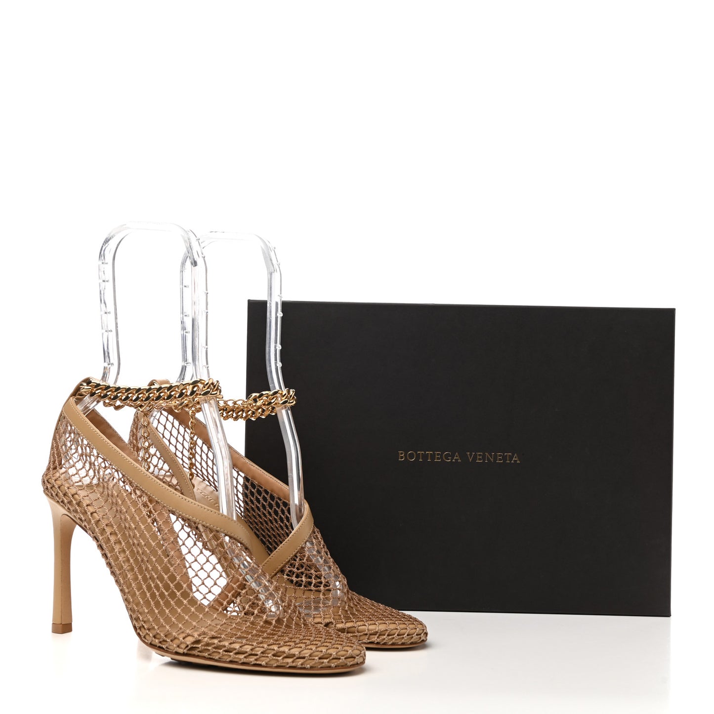 Mesh Nappa Chunky Chain Sandals 37 Beige Pony