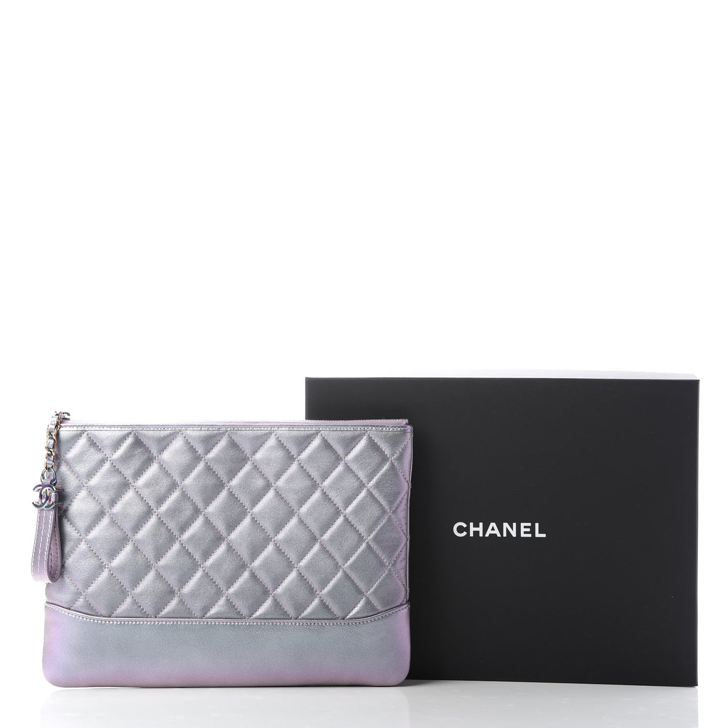 Iridescent Lambskin Quilted Medium Gabrielle Cosmetic Case Light Purple