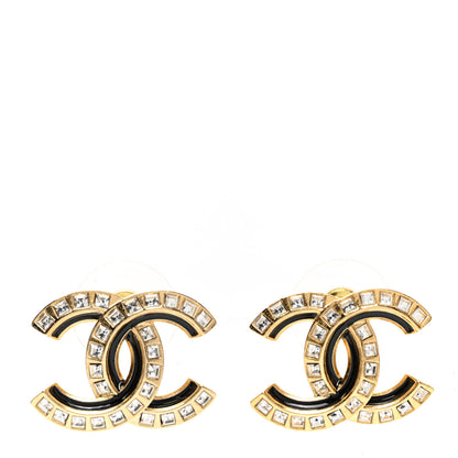 Chanel Baguette Crystal Enamel CC Earrings Gold Black 1 of 5