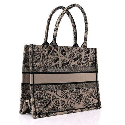 Christian Dior Canvas Embroidered Medium Plan De Paris Book Tote Beige Multi 3 of 9