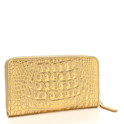 Chanel Metallic Calfskin Crocodile Embossed Small Cocodile Zip Wallet Gold 3 of 8