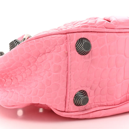 Balenciaga Extra Supple Calfskin Crocodile Embossed Small Le Cagole Shoulder Bag Sweet Pink 10 of 14