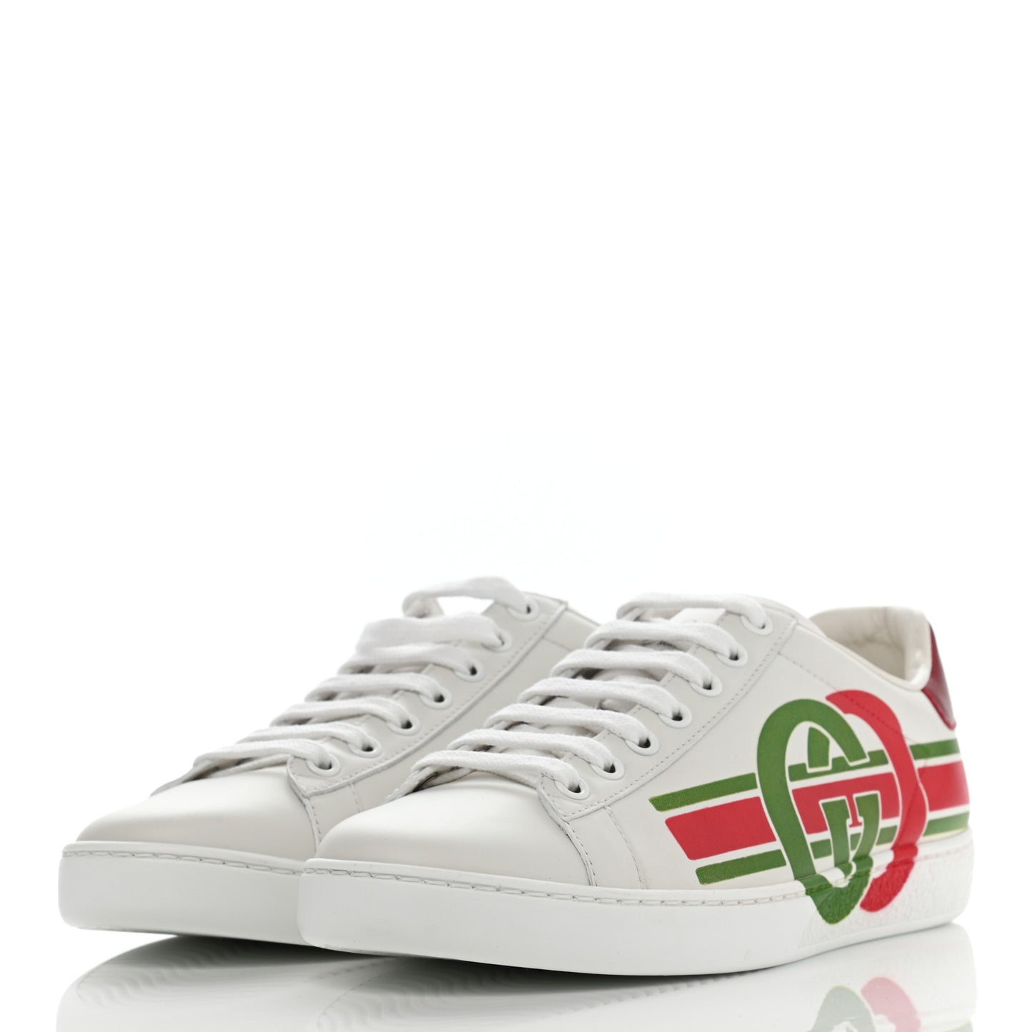 Calfskin Interlocking G Womens New Ace Sneakers 36.5 White Red Flame Green