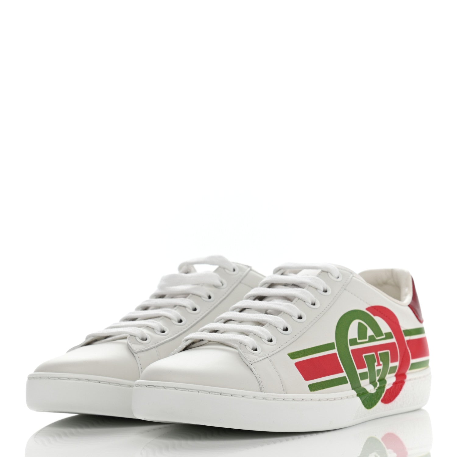 Gucci Calfskin Interlocking G Womens New Ace Sneakers 36.5 White Red Flame Green 3 of 8