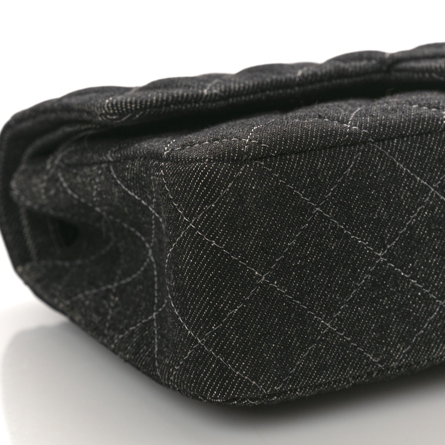 Denim Quilted Medium Double Flap Black