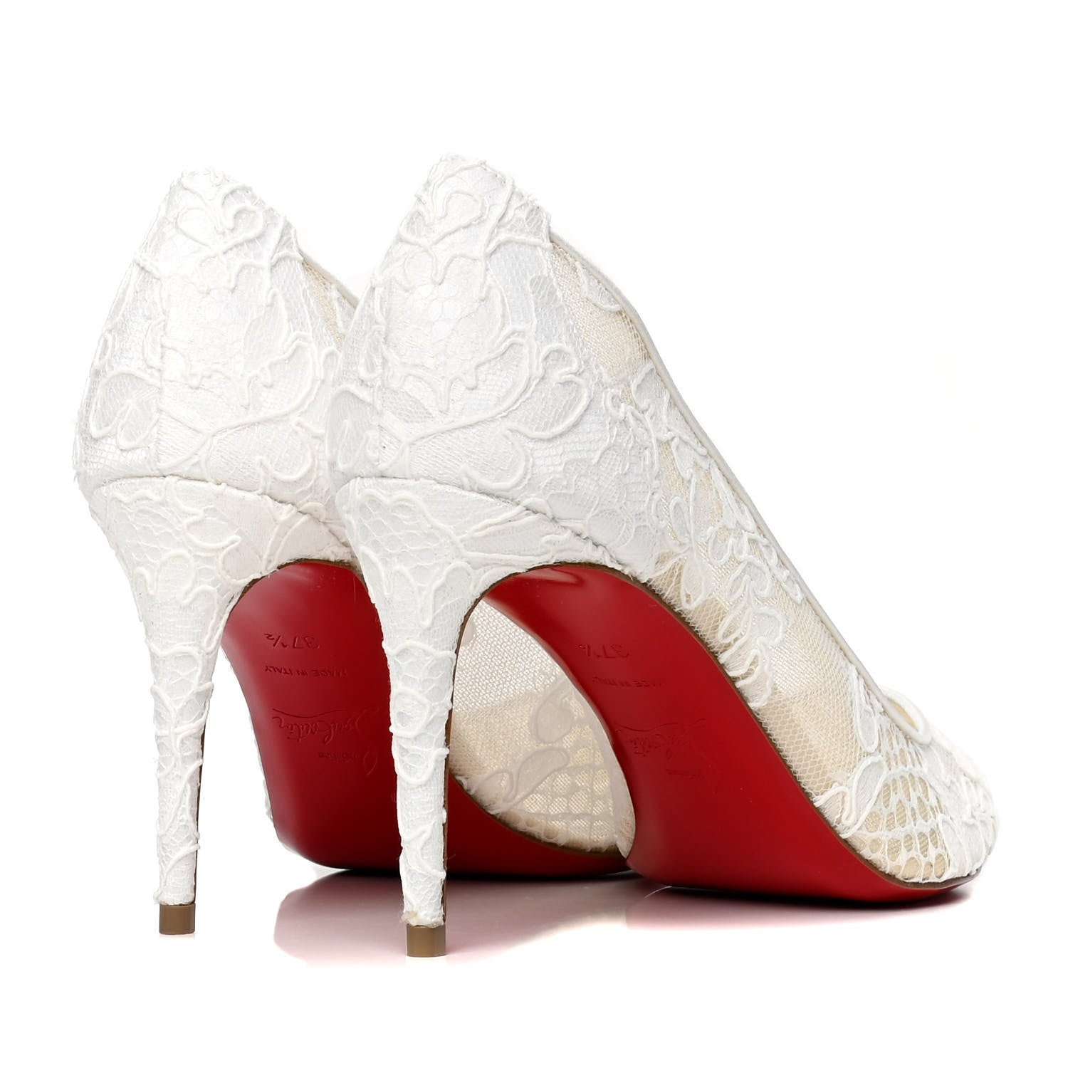 Christian Louboutin Rete Dentelle Crepe Satin 554 85 Pumps 37.5 Off White 3 of 5
