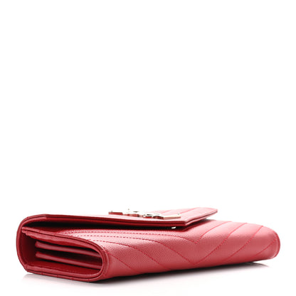 Saint Laurent Grain De Poudre Matelasse Chevron Monogram Flap Wallet Red 3 of 6