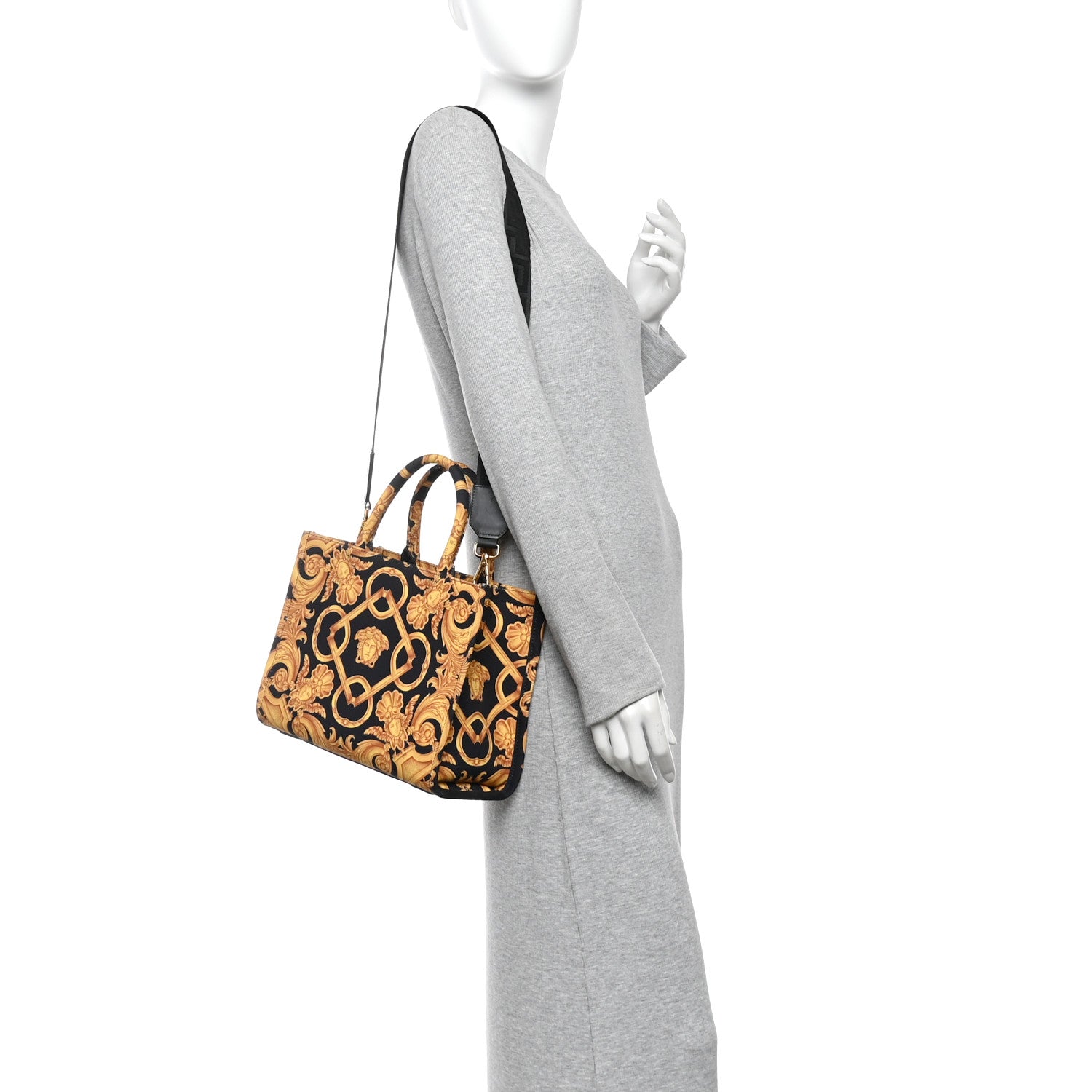 Versace Canvas Baroque Print Medusa Small Tote Black 1940195