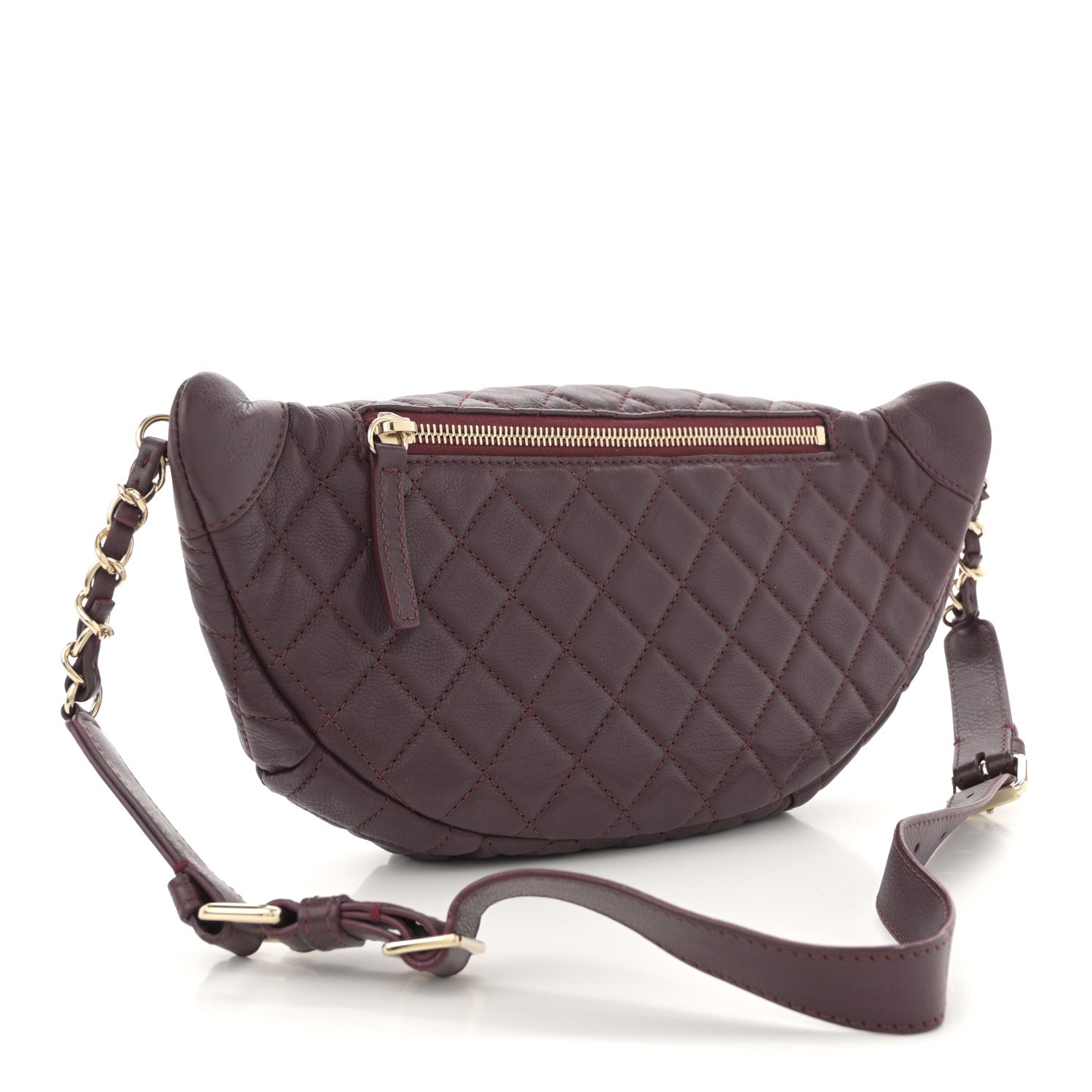 Chanel Calfskin Quilted Banane Waist Bag Fanny Pack Burgundy 2 of 9