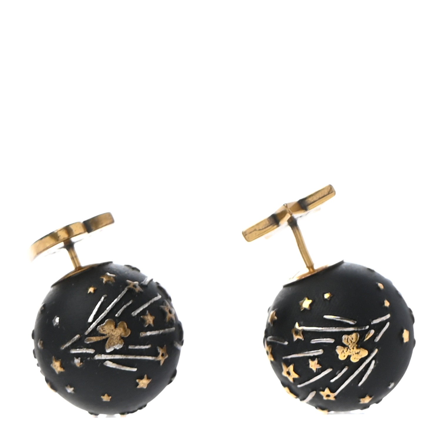 Christian Dior Metal Star Heart Mise En Dior Tribal Earrings Black Gold 1 of 7