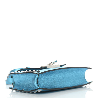 Valentino Garavani Metallic Pebbled Calfskin Small Rockstud Overlay Flap Shoulder Bag Cerulean 4 of 9