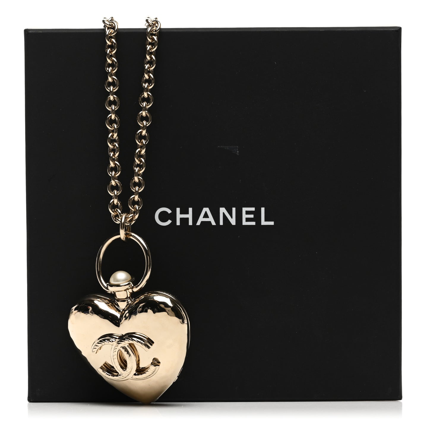 Metal CC Heart Locket Necklace Gold