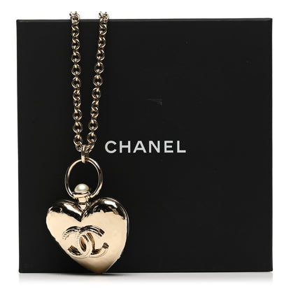 Chanel Metal CC Heart Locket Necklace Gold 6 of 6