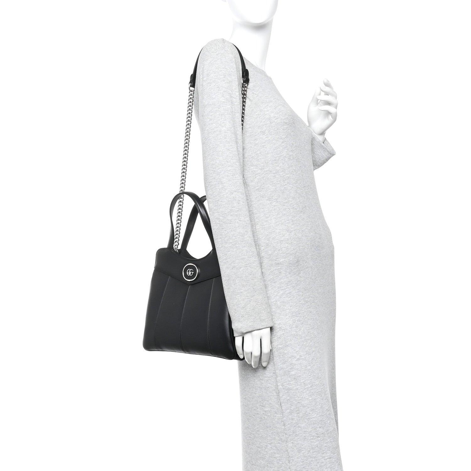 Gucci Calfskin Petite GG Small Tote Bag Black 2 of 13