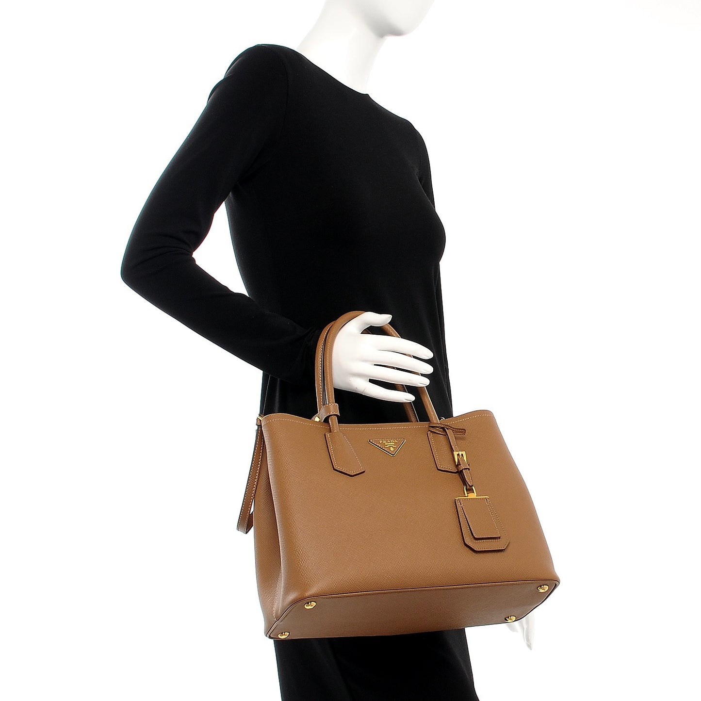 Saffiano Cuir Medium Double Bag Cannella Turquoise