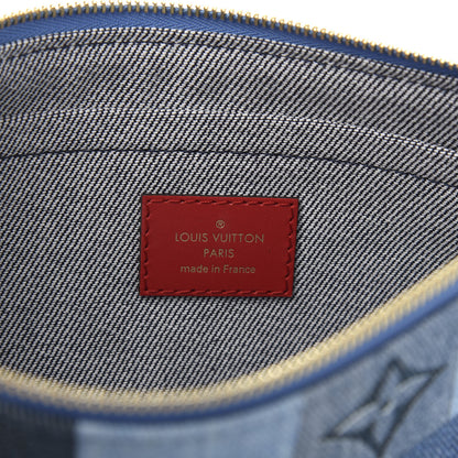 Louis Vuitton Denim Damier Monogram Patchwork Neverfull MM Pochette Blue Rouge 8 of 9