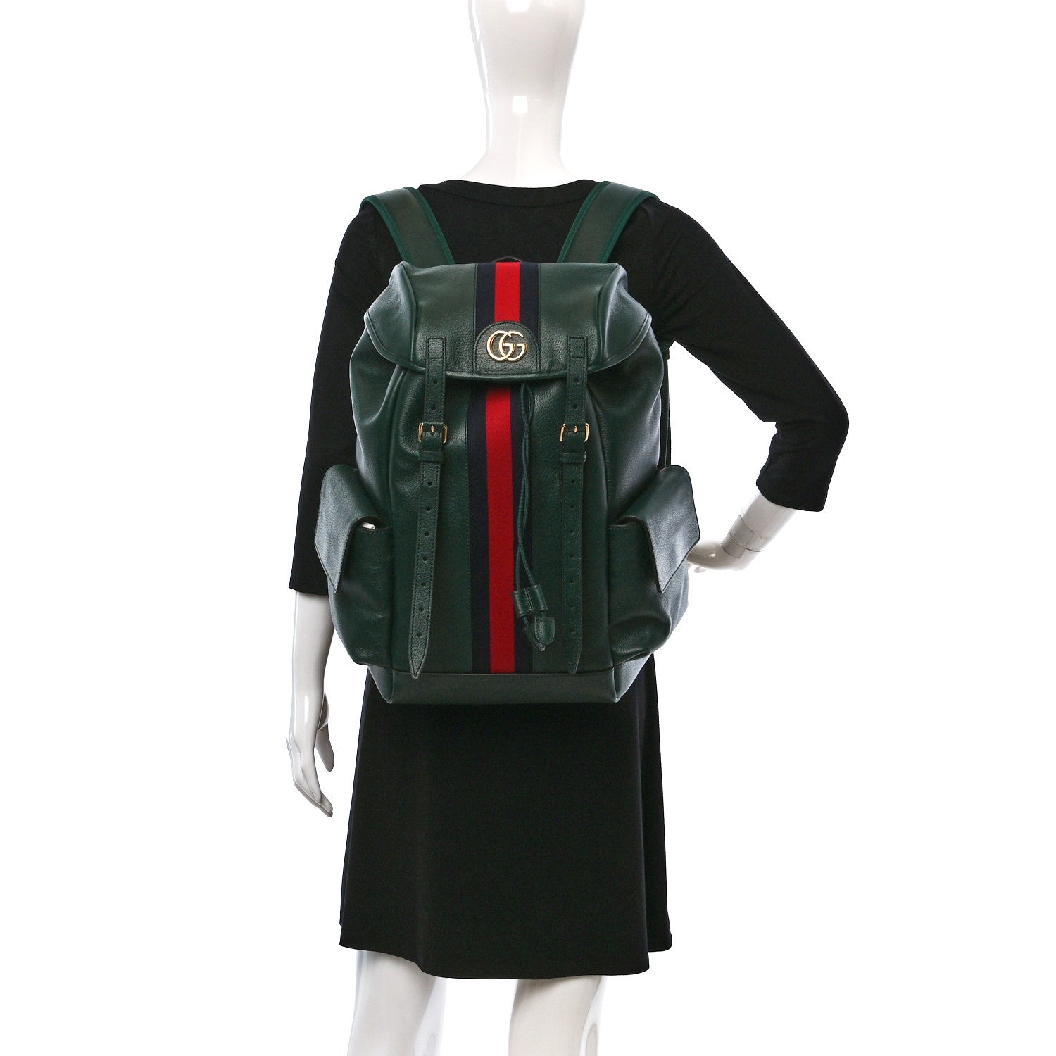 Gucci Grained Calfskin Medium Ophidia Double Buckle Backpack Green 3 of 8