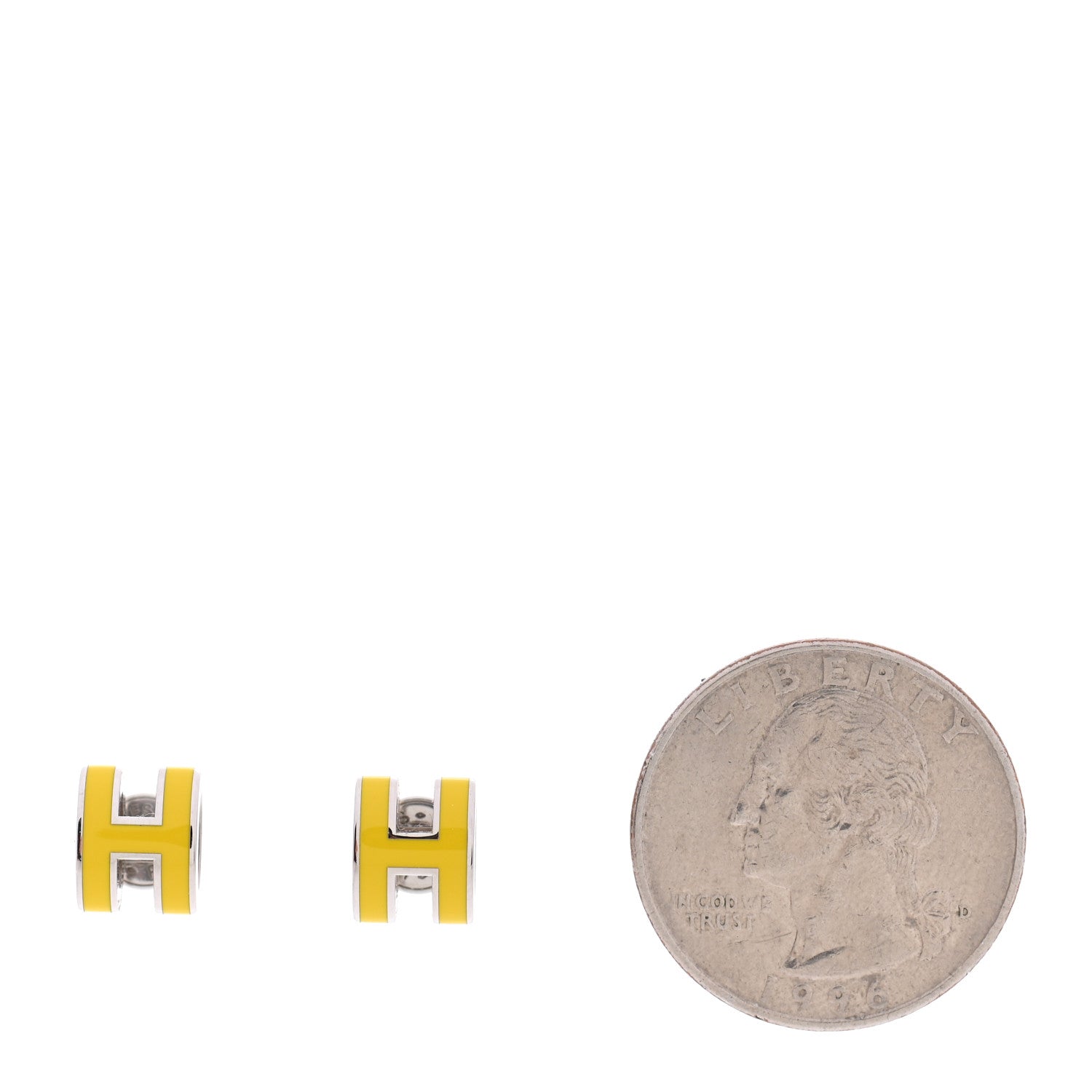Hermes Palladium Lacquered Mini Pop H Earrings Jaune Sature 2 of 6