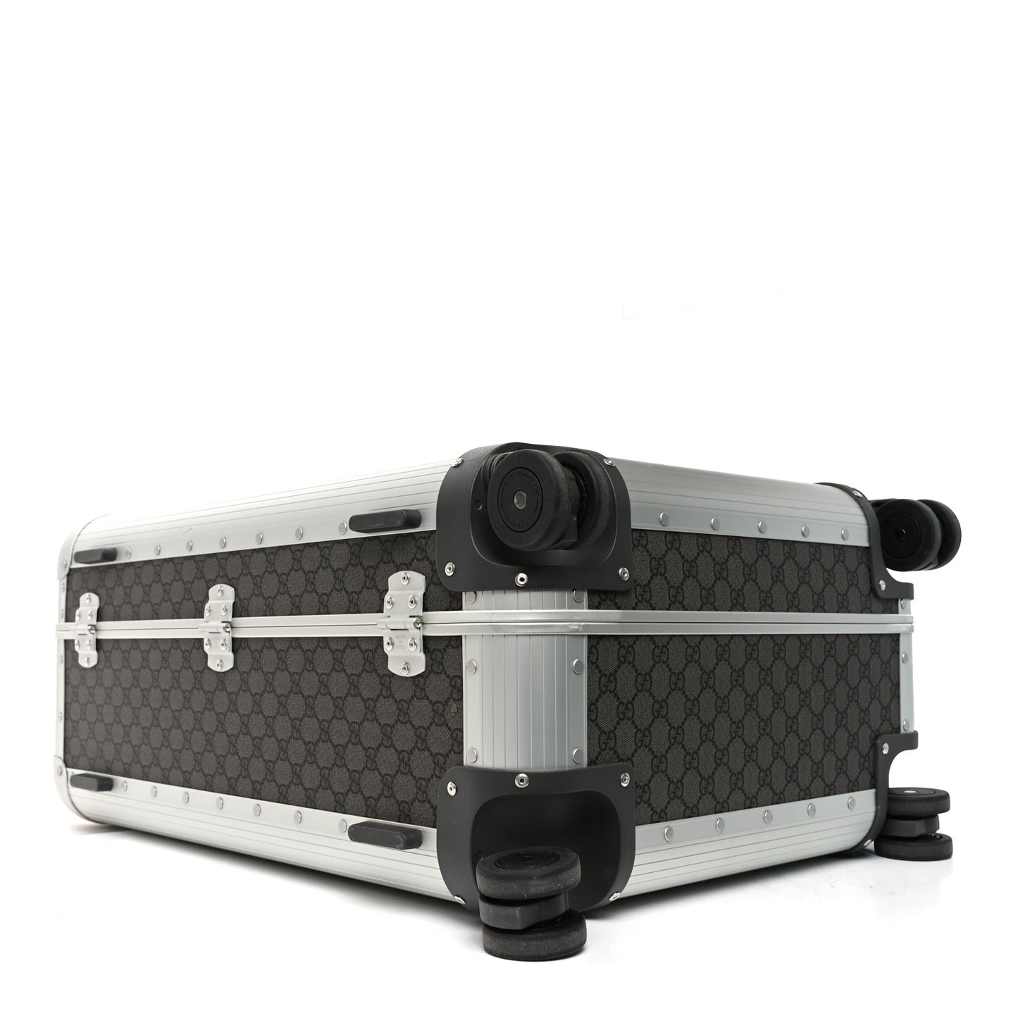 GG Supreme Monogram Aluminium Porter Medium Trolley Suitcase Silver Grey Black Graphite Grey