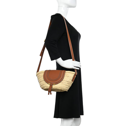Chloe Raffia Small Grain Calfskin Medium Marcie Basket Tan 2 of 12