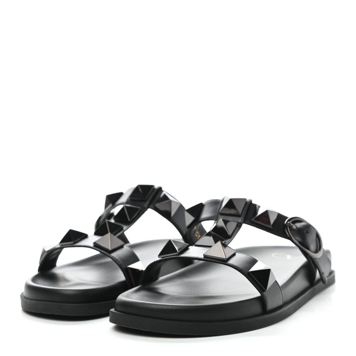 Calfskin Roman Stud Slide Sandals 37.5 Black