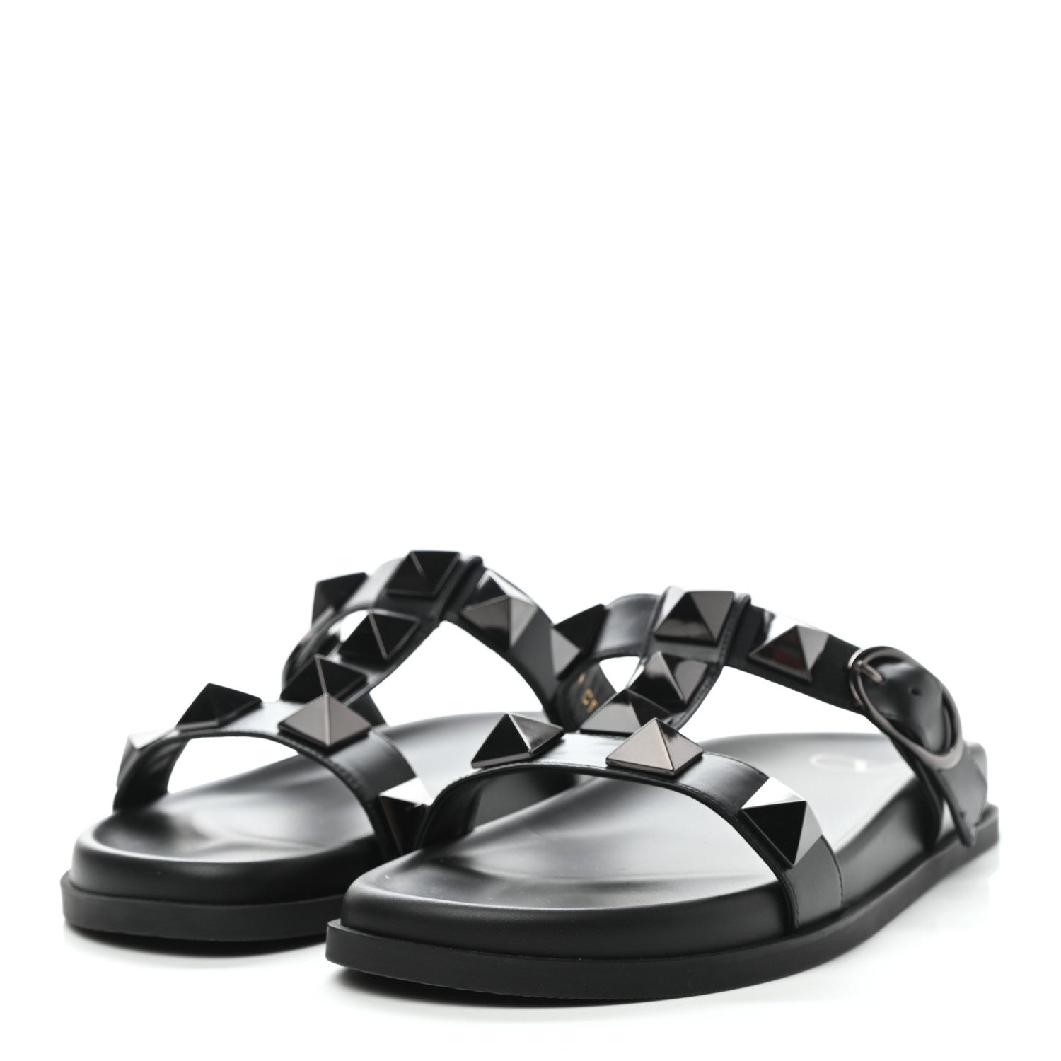 Valentino Garavani Calfskin Roman Stud Slide Sandals 37.5 Black 3 of 9