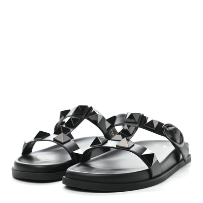 Valentino Garavani Calfskin Roman Stud Slide Sandals 37.5 Black 3 of 9