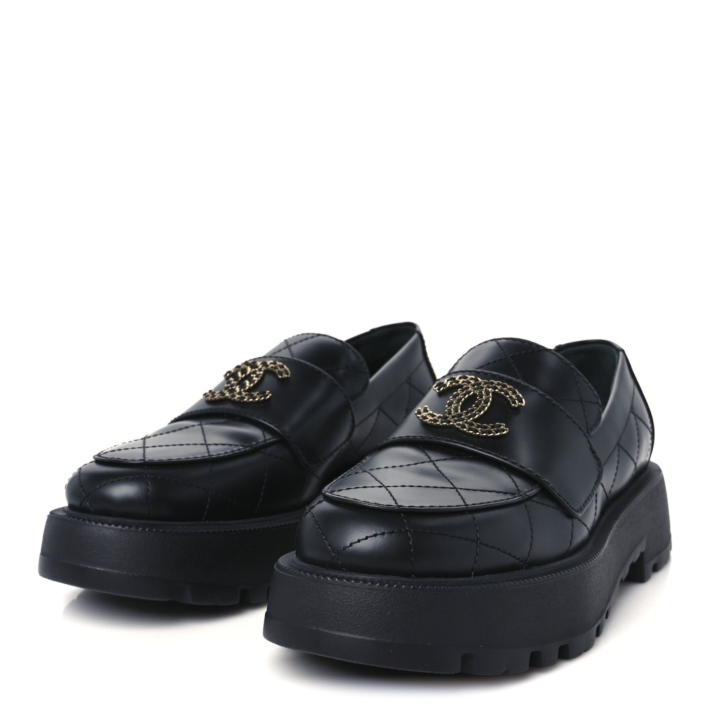 Calfskin Stitched CC Loafers 37 Black