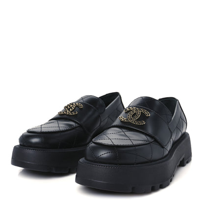 Chanel Calfskin Stitched CC Loafers 37 Black 3 of 9