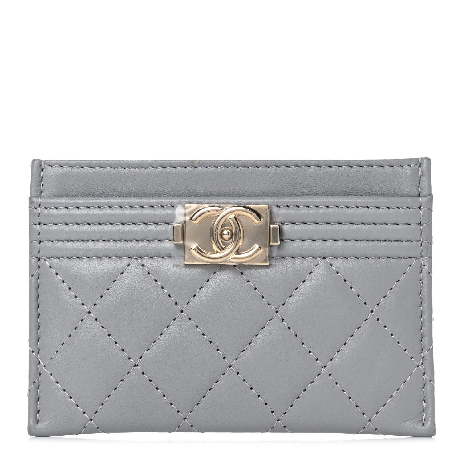 Chanel Lambskin Quilted Boy Card Holder Grey 1 of 12