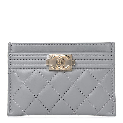 Chanel Lambskin Quilted Boy Card Holder Grey 1 of 12