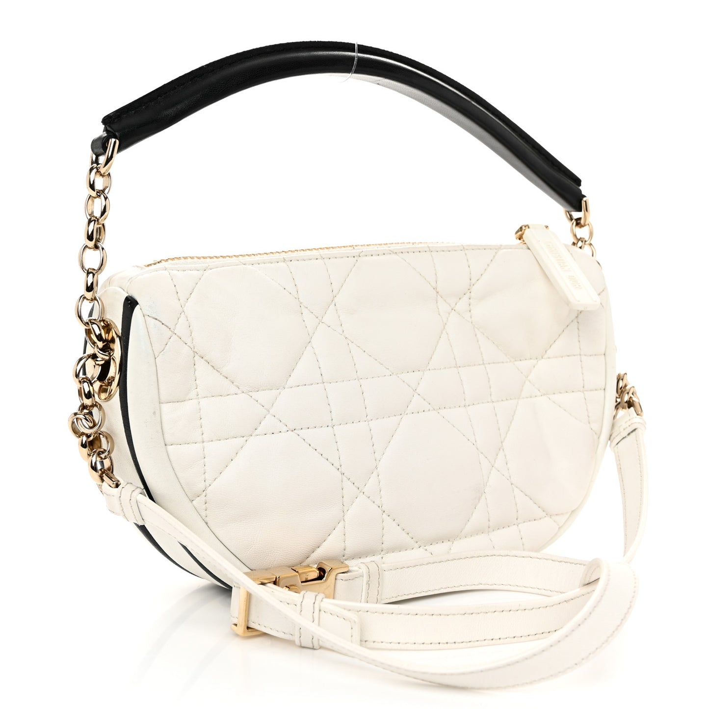 Lambskin Cannage Small Dior Vibe Hobo Bag White