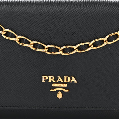 Prada Saffiano Metal Oro Chain Wallet Black 11 of 13