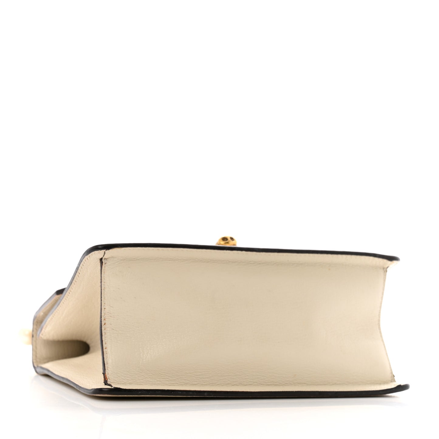 Goatskin Pearl Mini Fox Broche Bamboo Top Handle Bag Hibiscus Red Mystic White