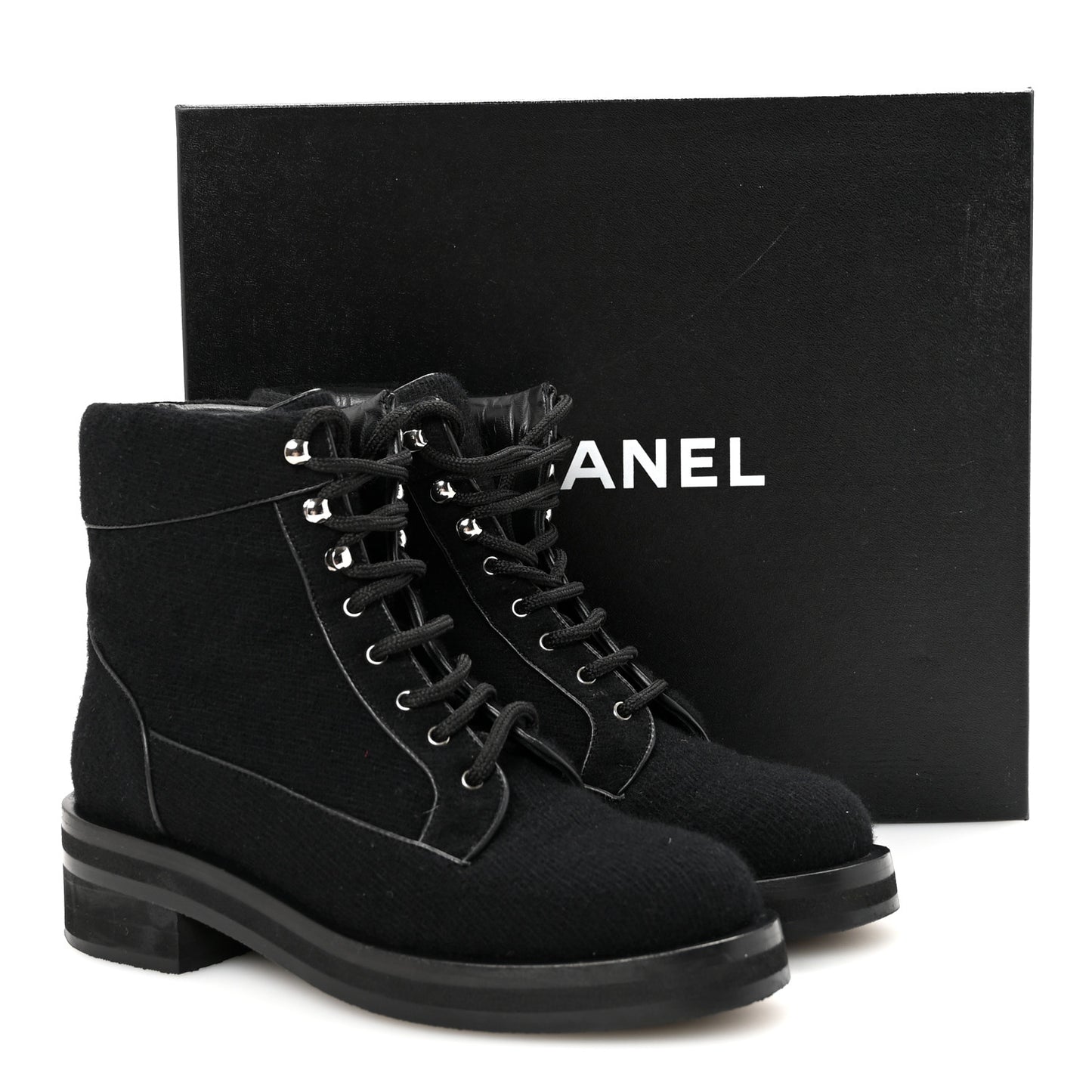 Tweed Lace Up Short Boots 37 Black