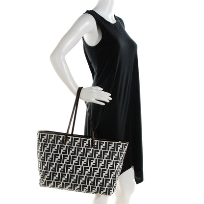 Fendi Canvas FF Roll Tote Black White 2 of 9
