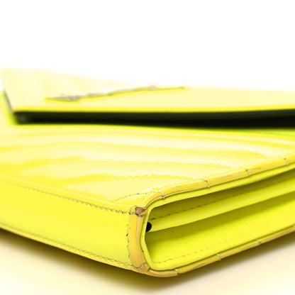 Saint Laurent Patent Grain De Poudre Matelasse Chevron Monogram Chain Wallet Neon Yellow 10 of 12