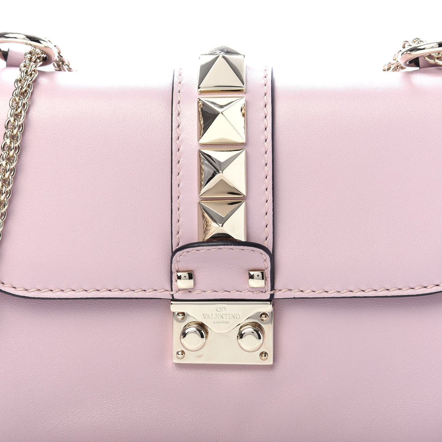Vitello Small Glam Lock Rockstud Flap Water Rose